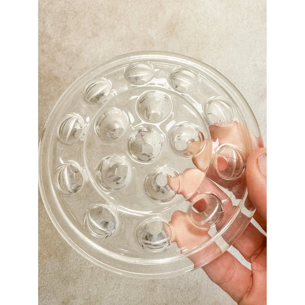 Vintage Clear Glass Flower Frog Round Floral Arranger 16 Hole 5 Inch Vase